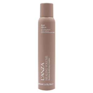 A cylindrical can of L’ANZA Healing Volume Root Effects hair styling mousse. | Blush Salon Collective - Fargo, ND