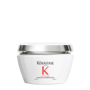 A white jar of Kérastase Paris Premiere Masque Filler Réparateur Hair Repair Mask, 200 ml, with a silver lid, is displayed against a plain light background. | Blush Salon Collective - Fargo, ND