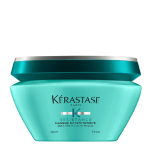 A turquoise 200ml jar of Kérastase Paris Resistance Masque Extentioniste hair strengthening mask, labeled “Masque Extentioniste Creatine R + Acid Maleic”. | Blush Salon Collective - Fargo, ND
