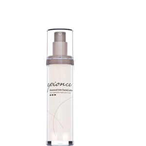 A clear pump bottle of Epionce Renewal Lite Facial Lotion with a white label and gray cap is displayed against a white background, showcasing the elegant simplicity of the Renewal Lite Facial Lotion packaging. | Blush Salon Collective - Fargo, ND
