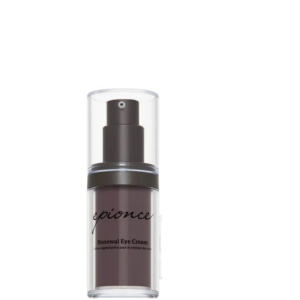 A bottle of Epionce Renewal Eye Cream with a pump dispenser and clear cap, shown against a plain white background, highlights the elegant packaging of the Renewal Eye Cream. | Blush Salon Collective - Fargo, ND