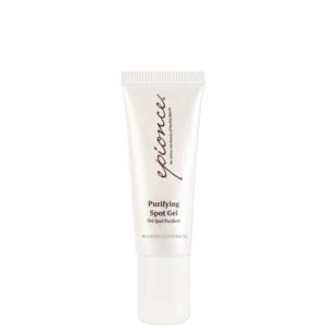 A white tube labeled “Epionce Purifying Spot Gel,” an advanced spot treatment, stands upright against a plain white background. | Blush Salon Collective - Fargo, ND