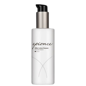 A white bottle of Epionce Milky Lotion Cleanser with a black pump cap is displayed against a plain background, highlighting the gentle and nourishing formula of this Milky Lotion Cleanser. | Blush Salon Collective - Fargo, ND