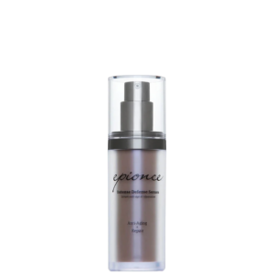 A bottle of Epionce Intense Defense Serum with a pump dispenser, labeled as anti-aging and repair, stands against a plain white background. | Blush Salon Collective - Fargo, ND
