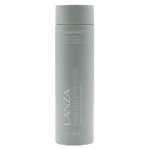 A gray bottle of L’ANZA Healing Strength Conditioner, Neem Plant Silk Serum, 8.5 fl oz, standing upright on a white background. | Blush Salon Collective - Fargo, ND