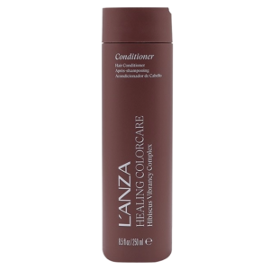 A brown 8.5 fl oz bottle of L’ANZA Healing ColorCare Color Preserving Conditioner with Hibiscus and Flower Shield Complex is shown upright against a white background. | Blush Salon Collective - Fargo, ND