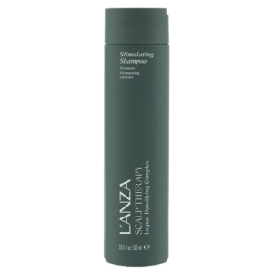 A green bottle of L’ANZA Scalp Therapy Stimulating Shampoo with liquid densifying complex, 10.1 fl. oz.—the perfect scalp shampoo to invigorate and revitalize your hair from root to tip. | Blush Salon Collective - Fargo, ND
