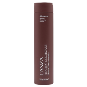 A maroon bottle of L’ANZA Healing ColorCare Color Preserving Shampoo, 300 ml, standing upright on a plain white background. | Blush Salon Collective - Fargo, ND