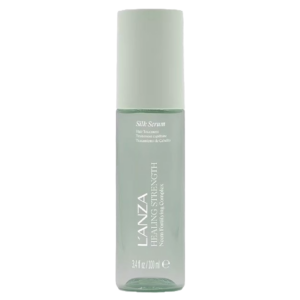 A bottle of L’Anza Healing Strength Neem Plant Silk Serum for hair, featuring a translucent container with a light green cap and white text. The bottle size is 3.4 fl oz (100 ml). | Blush Salon Collective - Fargo, ND