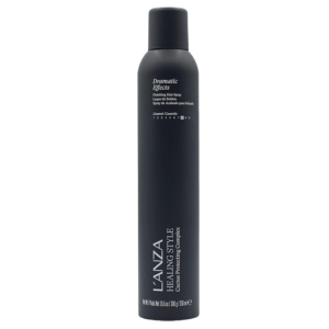 A black can of Lanza Healing Style Dramatic Effects dramatic hair spray is shown against a plain white background. | Blush Salon Collective - Fargo, ND