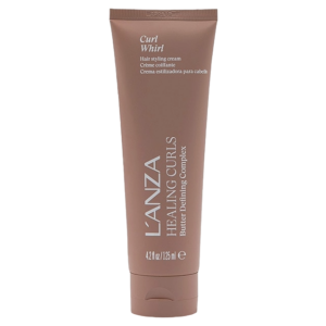 A brown tube of L’ANZA Healing Curls Butter Detailing Complex Curl Whirl hair styling cream, 4.2 oz, shown upright against a white background. | Blush Salon Collective - Fargo, ND