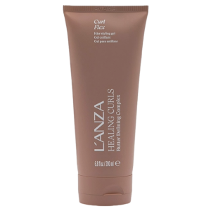 A brown tube of L’ANZA Healing Curls Curl Flex hair styling gel, 200 ml, stands upright on a plain background, showcasing one of the brand’s premium hair products designed specifically for defined curls. | Blush Salon Collective - Fargo, ND
