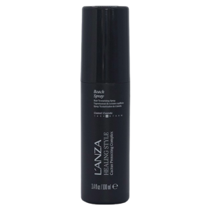 A black cylindrical bottle of L’ANZA Healing Style Beach Spray with white text, containing 100 mL (3.4 fl. oz). The bottle is upright on a plain white background. | Blush Salon Collective - Fargo, ND